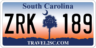 SC license plate ZRK189