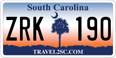 SC license plate ZRK190