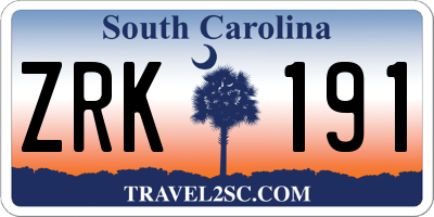SC license plate ZRK191