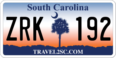 SC license plate ZRK192