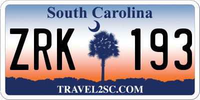 SC license plate ZRK193