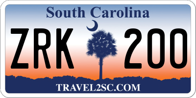 SC license plate ZRK200