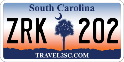 SC license plate ZRK202