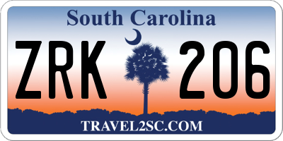 SC license plate ZRK206