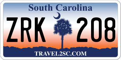 SC license plate ZRK208