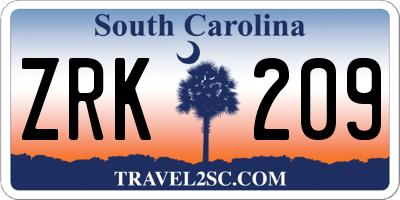 SC license plate ZRK209