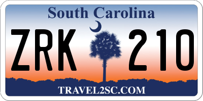 SC license plate ZRK210