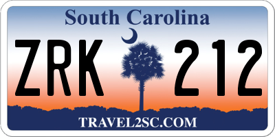 SC license plate ZRK212