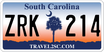 SC license plate ZRK214