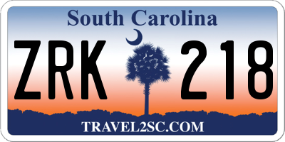 SC license plate ZRK218