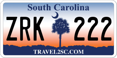 SC license plate ZRK222