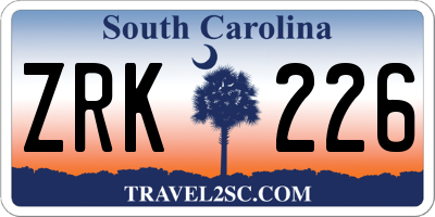SC license plate ZRK226