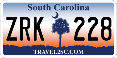 SC license plate ZRK228