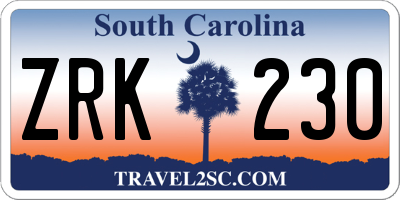 SC license plate ZRK230