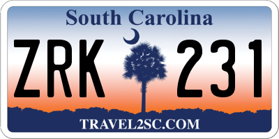 SC license plate ZRK231