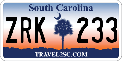 SC license plate ZRK233