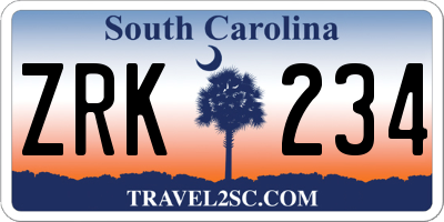 SC license plate ZRK234