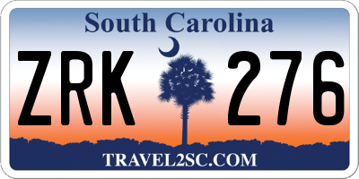 SC license plate ZRK276