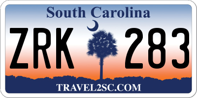 SC license plate ZRK283