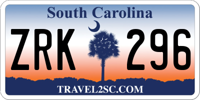 SC license plate ZRK296