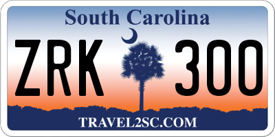SC license plate ZRK300
