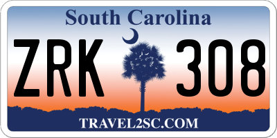 SC license plate ZRK308