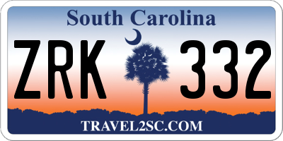 SC license plate ZRK332