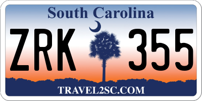 SC license plate ZRK355