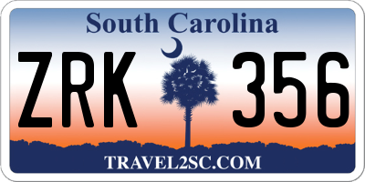 SC license plate ZRK356