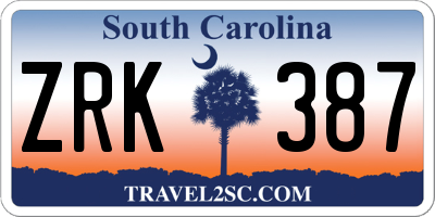SC license plate ZRK387