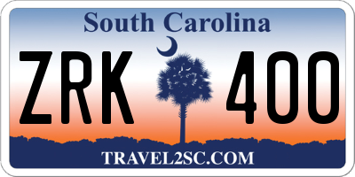 SC license plate ZRK400