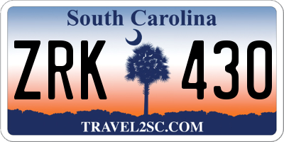 SC license plate ZRK430