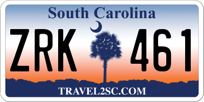 SC license plate ZRK461