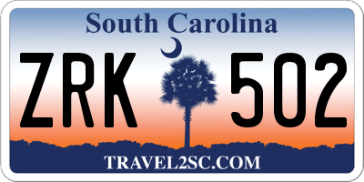 SC license plate ZRK502