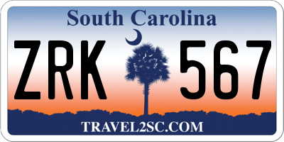 SC license plate ZRK567