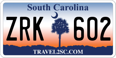 SC license plate ZRK602