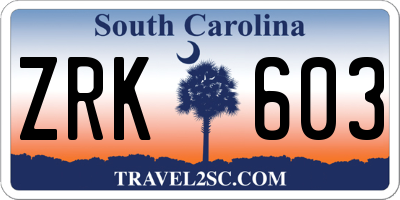 SC license plate ZRK603