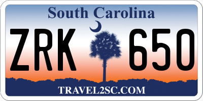 SC license plate ZRK650