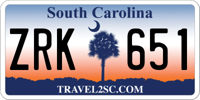SC license plate ZRK651
