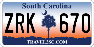 SC license plate ZRK670