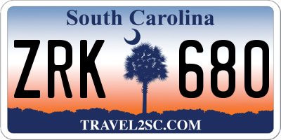 SC license plate ZRK680