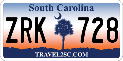 SC license plate ZRK728
