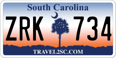 SC license plate ZRK734