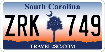 SC license plate ZRK749