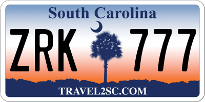 SC license plate ZRK777
