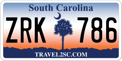 SC license plate ZRK786