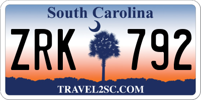 SC license plate ZRK792