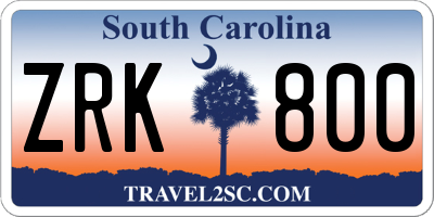 SC license plate ZRK800