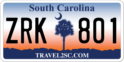 SC license plate ZRK801