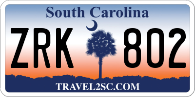 SC license plate ZRK802